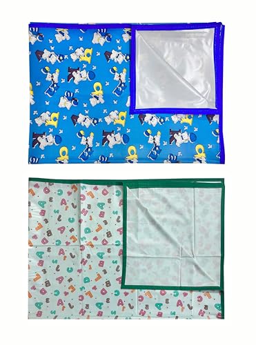 Image of EcoSoft Plastic Sheet,PVC Sheet for Kids,Rubber Sheet for Babies,Bed Wetting Protector(90 x 135 cm) (Blue Alphabet & Green ABC123)