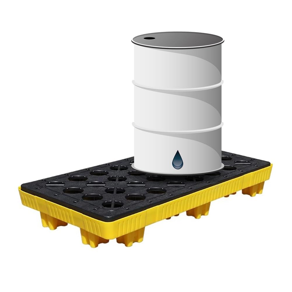 JKJZSALJ Modular Spill Containment Pallet, Heavy-Duty Anti-Leakage Platforms With Grating, 120X120Cm & 120X60Cm For Safe Liquid Storage & Spill Protection,Yellow,120 * 60 * 18cm