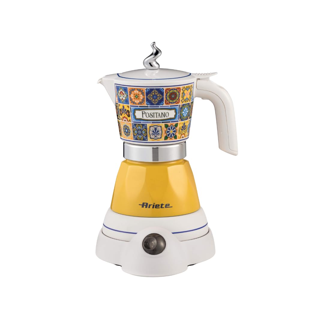 Ariete 1358/1P Moka Aroma Positano, Moka elettrica, 400W, 2/4 tazze, Cordless, Spegnimento automatico, Mantenimento temperatura