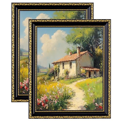 Image of eletecpro 8x10 Vintage Picture Frame, Glass Cover, Black Gold, 2-Pack | Display Photo 5x7 with Mat or 8x10 without, Horizontal or Vertical, Tabletop or Wall Decor