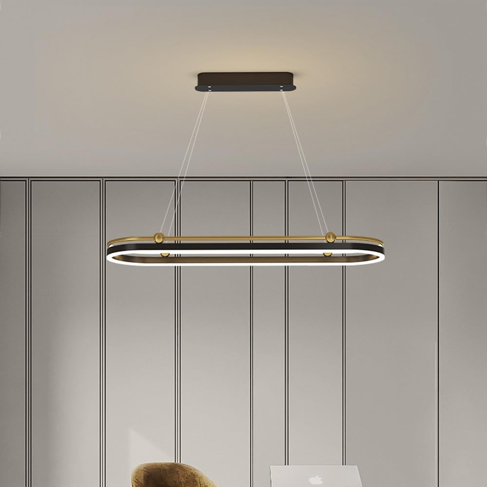 Lampadario rettangolare ad anello a LED per tavolo da pranzo Lampadario circolare di metà secolo 3000K Lampada a sospensione lineare in acrilico nero oro bronzo per isola cucina Soggiorno Hotel Foyer