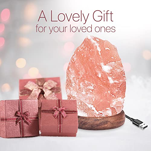Pohs Himalayan Natural Shape Mini Usb Salt Lamp With 7 Color Led Hand Crafted/Carved Rock Salt Night Light Crystal Rock Salt From Himalayan Mountains; Premium Wood Base, Usb Cable #TOP3