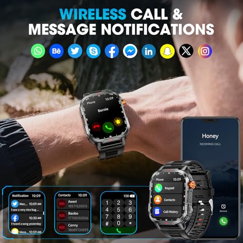 Military Smart Watches for Men-30 Days Battery/Flashlight/Compass,2.01 inch HD Display,IP68 Waterproof Fitness Tracker with Heart Rate,Sleep Monitor,100+ Sport Modes Smartwatch for Android & iPhone - Image 3