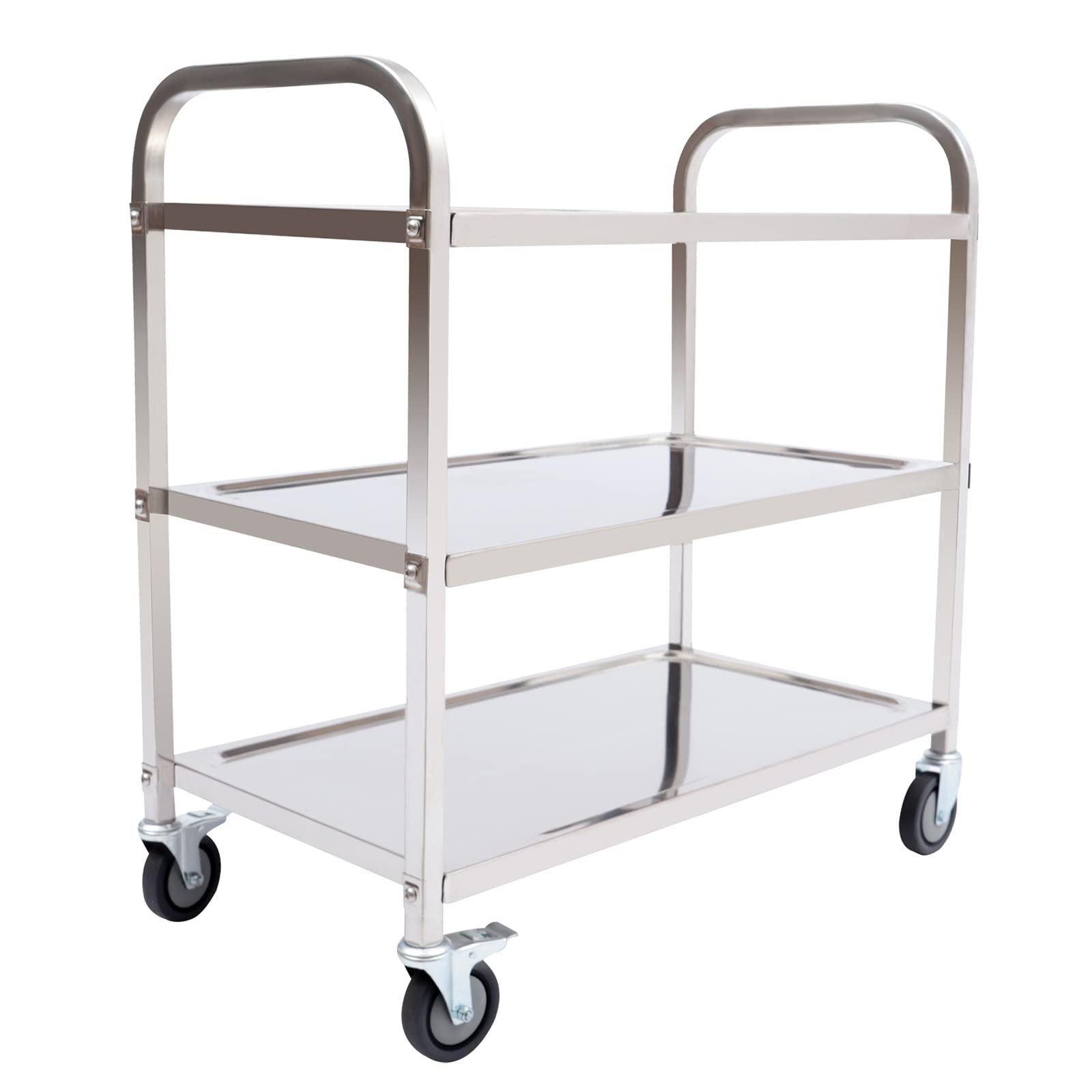 Royal Catering Carrello da servizio professionale in acciaio inox | 3 ripiani + 4 ruote con freno di stazionamento | 75 × 40 × 83,5 cm carrello da cucina per gastronomia, hotel e catering