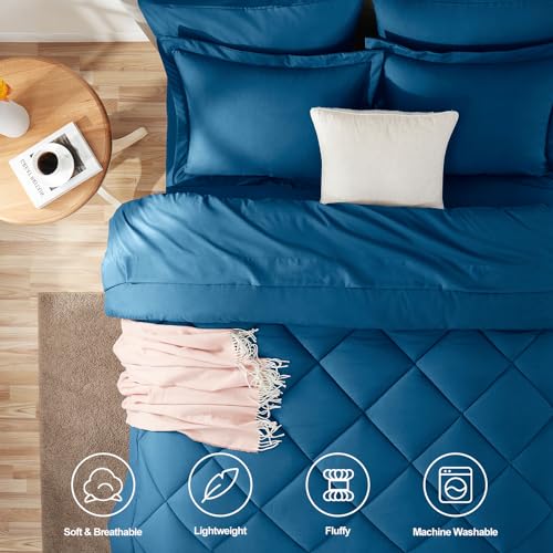 Image of CozyLux King Size Comforter Set Teal - 7 Pieces Bed in a Bag King, Luxury Soft Bed Set for All Seasons, Bedding Set with Down Alternative Comforter, Sheets, Pillowcases & Shams