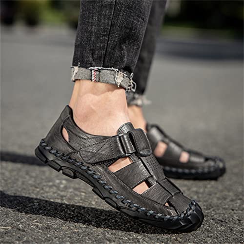 Sandals Men Breathable Leather Casual Shoes Men's Sandal Leisure Flats Retro Beach Shoe(46)2