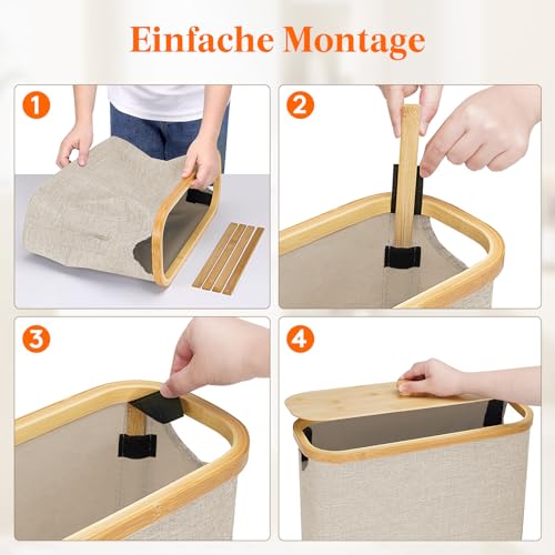 Lifewit Toilettenpapier Aufbewahrungskorb, Bambus Badezimmer Organizer, Klopapier Aufbewahrungsschrank für Enge Räume, Toilet Paper Behälter mit Deckel, 30L, Beige 6