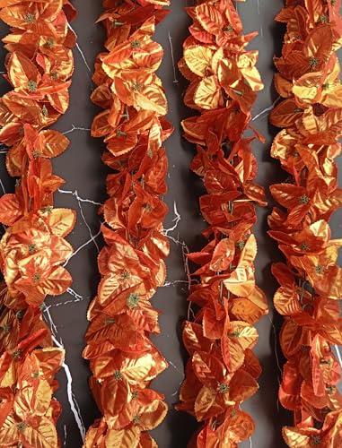Image of VRB Dec 1 Pcs Artificial Flowers Vine Blossom /Roses Garland Fake (6 ft) Flowers Fabric Roses /Blossom Garland for Wedding Decor Diwali /Ganpati /Garden Wall Valentine (Bronze Money Plant Creeper)