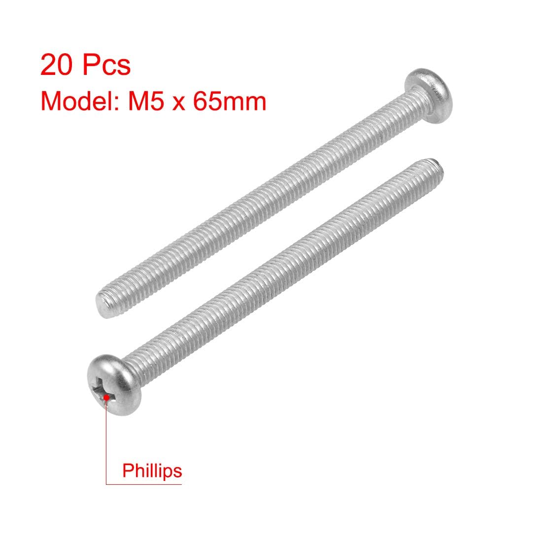 TOP-VIGOR 20Pcs Cross Pan Head Machine Screws, M5x65mm Phillips Round Head Screws Bolts for Machinery Furniture, Car - Image 3