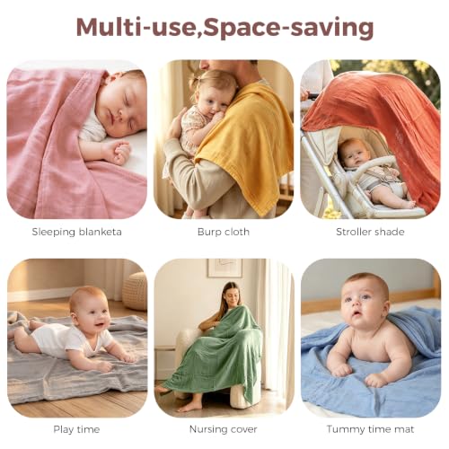 Image of Muslin Swaddle Blankets for Baby Boys and Girls, 4-Pack Breathable Soft Receiving Blanket Wrap, Baby Essentials, Registry & Gift, 47 x 47 inches Brown