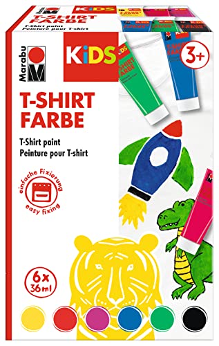 Marabu 0308000000010 - KiDS T-shirt paint, pintura de tela para diseñar textiles, 6 x 36 ml, lavable hasta 60 °C después de fijada, para niños a partir de 3 años