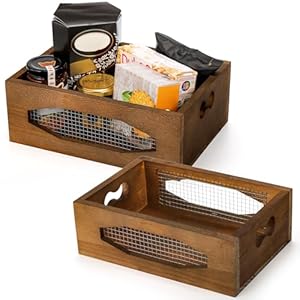 Okllen Set of 2 Wooden Nesting Countertop Baskets, Decorative Wood Storage Box Farmhouse Rustic Crate with Cutout Handles for Bread, Fruit, Vegetables, Kitchen, Bathroom, Pantry Supplies, Brown Okllen Set of 2 Wooden Nesting Countertop Baskets Decorative Wood Storage Box Farmhouse Rustic Crate with Cutout Handles for Bread Fruit Vegetables Kitchen Bathroom Pantry Supplies Brown