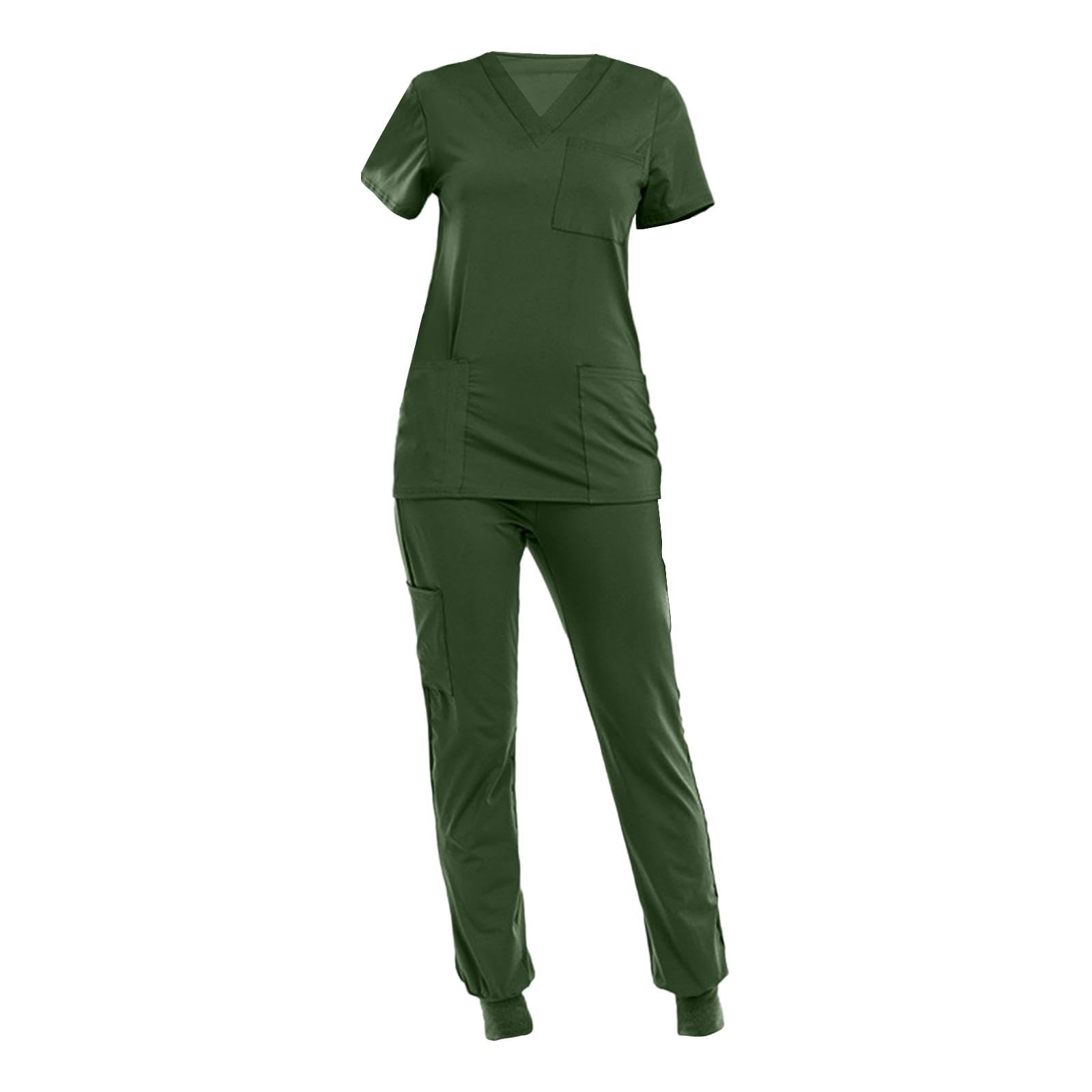 Female Scrub Set Nurse Workwear V Neckline Professional Machine Washable Top and Pants Work Clothing for Beauty Center — view 12