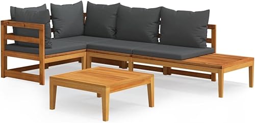 Miniatura 2 de ZQQLVOO Silla de salón para patio muebles de patio al aire libre juego de 4 piezas con cojines gris oscuro madera de acacia para exteriores muebles