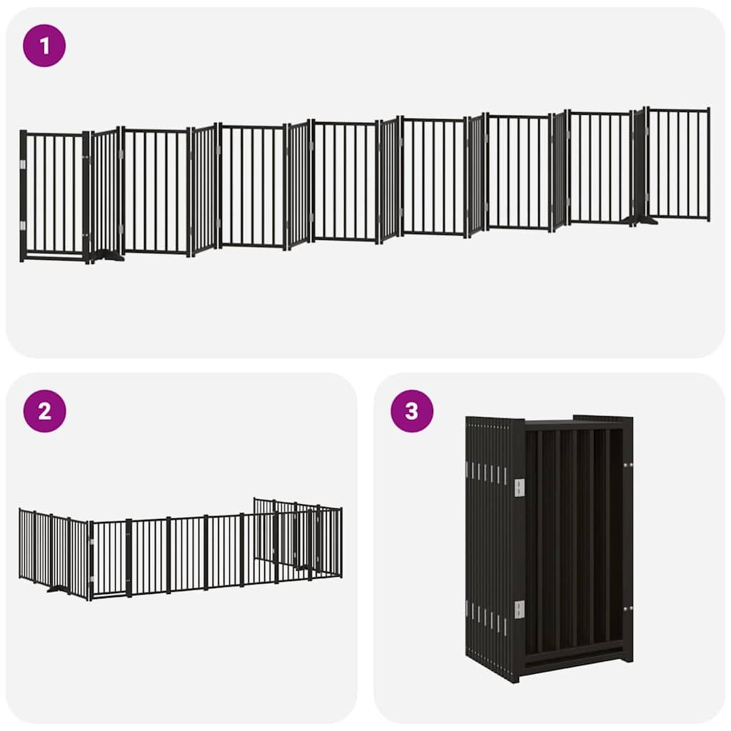 15-TLG. Puerta plegable para perros de madera de álamo negro, 750 cm, con puerta, independiente y a prueba de fugas, para cachorros, perros, jardín, terraza, patio, protección y seguridad en