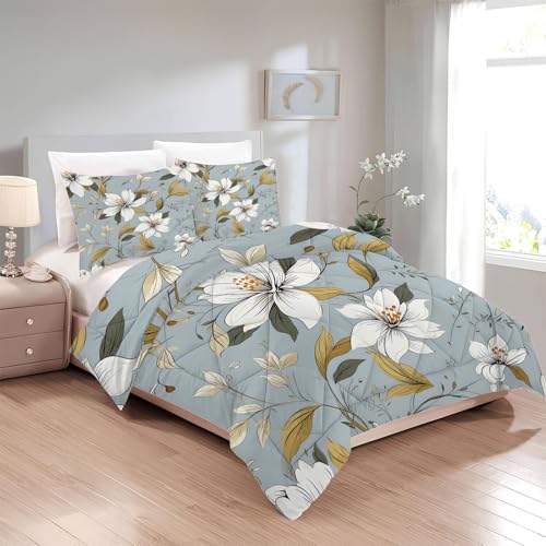 Boceoey Edredon Cama 90 Flores, Relleno Nordico 135x200 4 Estaciones, Edredón Reversible Acuarela, Edredones Nordicos Estampados Floral con 2 Fundas de Almohadas 50x75 cm, Lavable G-515