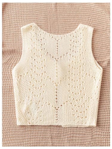 Image of Verdusa Women's Button Front Scoop Neck Hollow Out Knitted Sweater Vest Knit Tops Beige Medium