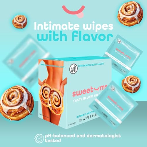 Image of Sweetums Feminine Wipes For Women, Individually Wrapped - pH Balanced Biodegradable Flavored Intimate Wipes - Cinnamon Bun, Pack of 10