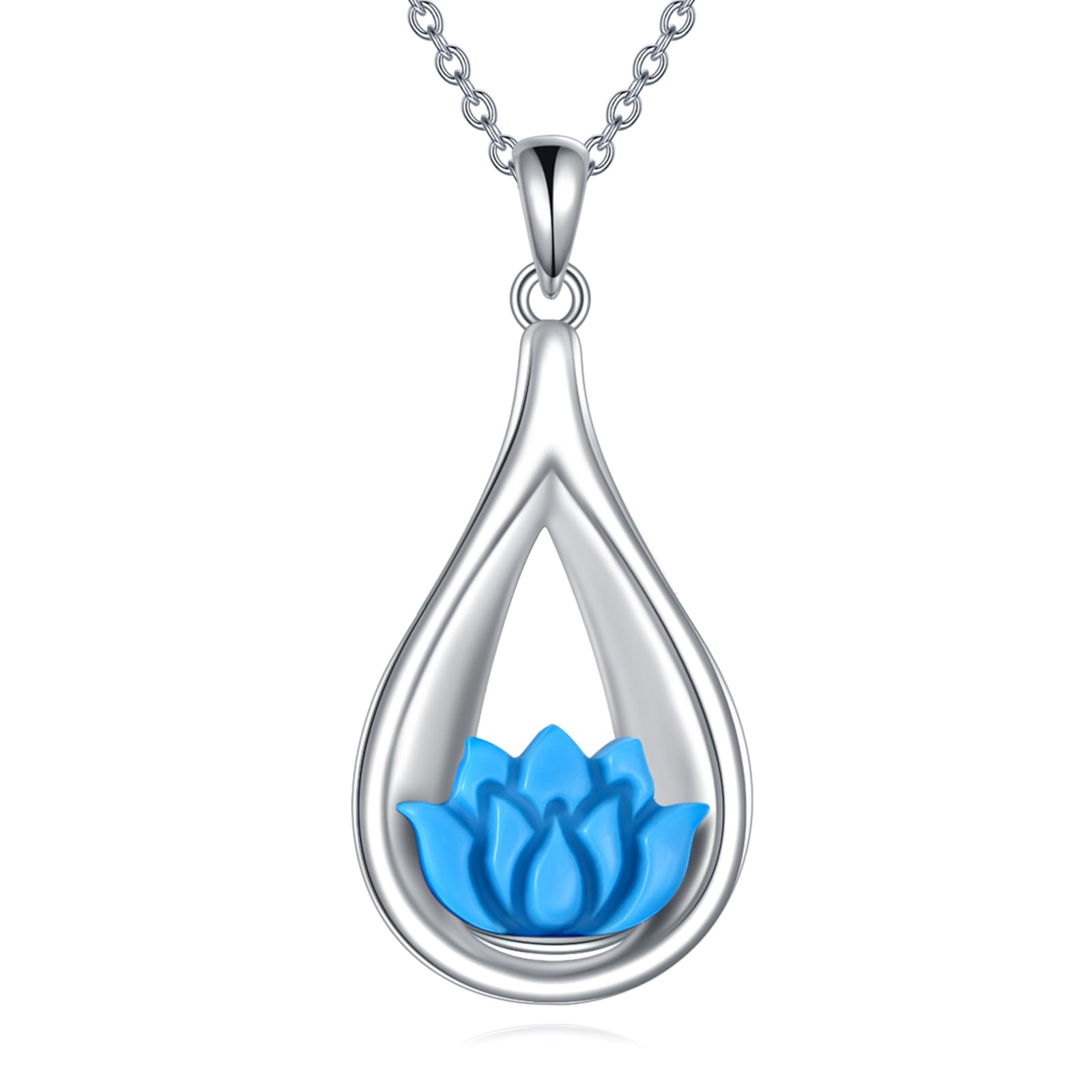 VONALA Lotus Türkis Halskette Träne Blau Yoga Blume Anhänger Schmuck Geschenk für Frauen Geburtstag Weihnachten