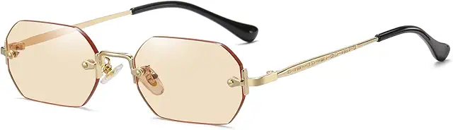 Cartier Brill Retro Rimless Rectangular Sunglasses with Vintage Hexagon Tinted Lenses