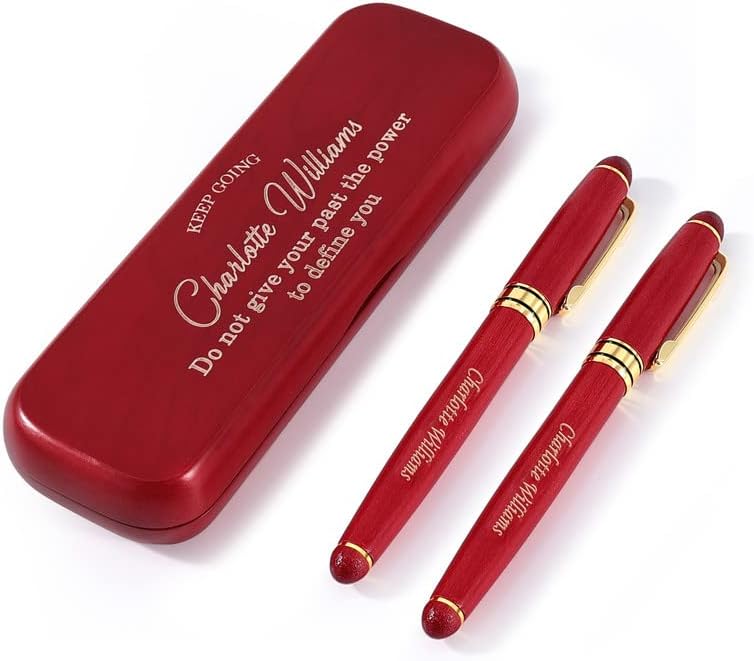 Bivei Engraved Pen Gift for Women & Men, Personalized Pen and Pencil Set in Maple Wood, 2 Pcs Wooden Pens Set, Luxury Gel Pen with Ink Refills（Style 2
