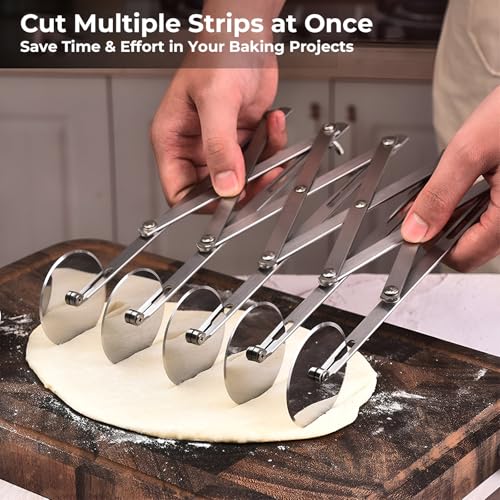 5 Wheel Pastry Cutter, Stainless Steel Pizza Slicer, Expandable Dough Cutter, Multi-Round Pastry Knife, Baking Cutter Roller Cookie Ravioli Cutter Wheel Divider by Amroicus - Image 2