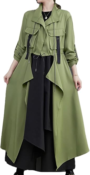 ellazhu Womens Coats Trench Winter Black Jacket Size Plus Length Jackets Lapel Flowy Hem Long Sleeve GZ611