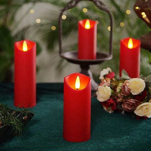 Image of Homemory Christmas Flameless Candles, Battery Operated Candles with Remote Timers, Electric Fake Candles for Home, Christmas Decoration, Made of Plastic, Red /Burgundy, Set of 9