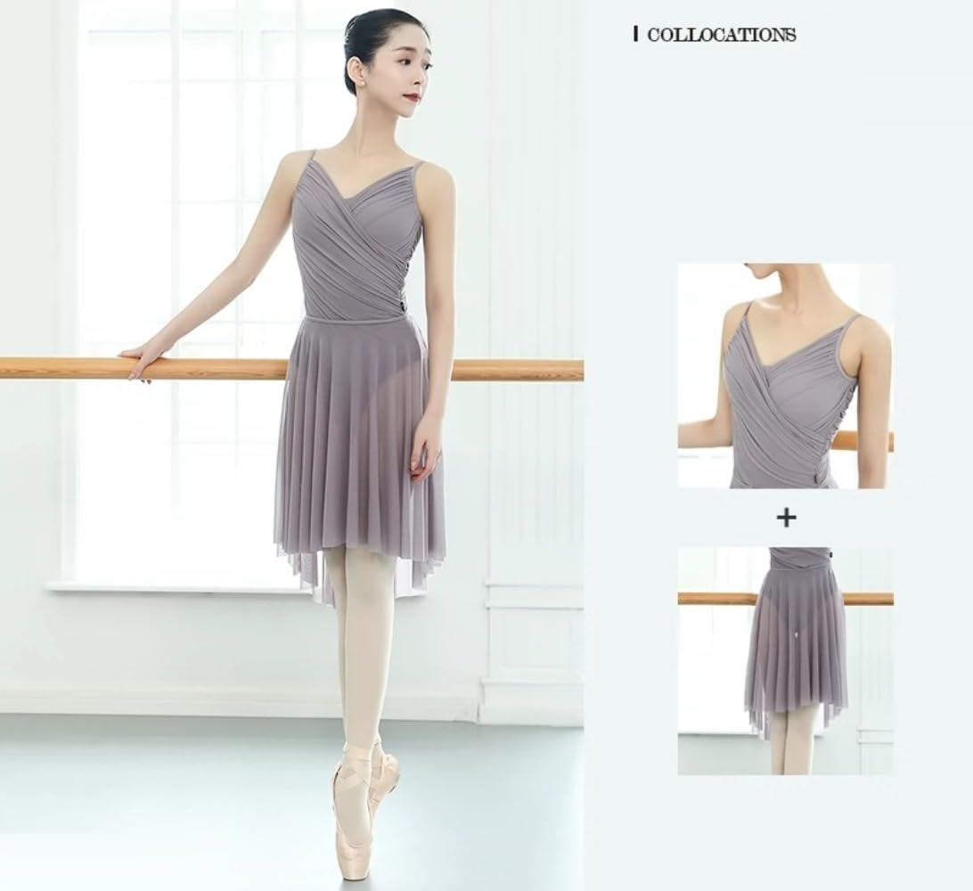 【バレエレオタード+スカート】2点セット バレエ レオタード 大人 ジュニア キャミソール スカート付き 肩紐 シンプル ノースリー