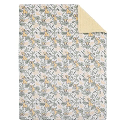 Disney Lion King Simba Yellow, Green, And White Jungle Leaves Super Soft Baby Blanket With Sherpa Back #TOP2