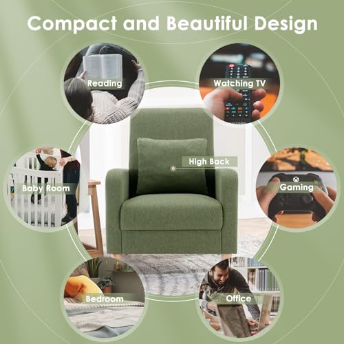 Image of COLAMY Modern Upholstered Accent Chair Armchair with Pillow, Fabric Reading Living Room Side Chair,Single Sofa with Lounge Seat and Wood Legs, Green