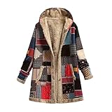 Generisch Langer Wintermantel Damen Teddyjacke Lang Fleecejacke Teddy Trenchcoat Warm Knöpfe Kuscheljacke Flauschig Sherpa Futter Ethno Patchwork Mantel Winter Sherpa Jacke S