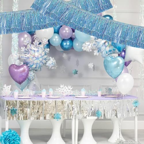 Image of BEISHIDA 3 Packs Metallic Foil Fringe Garland Laser Light Blue Wall Hanging Tinsel Fringe Banners for Car Floats Bridal Shower Wedding Birthday Easter Graduation Holiday Party Decoration(30 Feet)