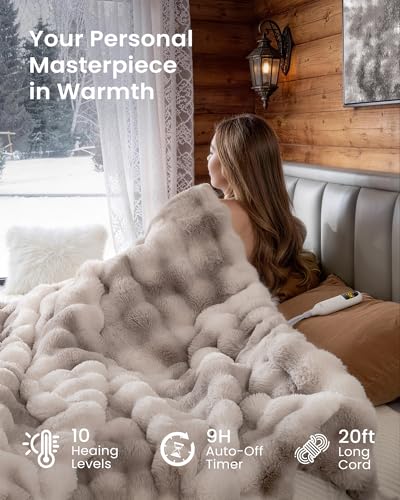 Image of Bearhug Heated Blanket Full Size 77 inchx 84 inch, Luxurious Faux Rabbit Fur Dual-Sided Electric Blankets, 10 Heat Settings Heated Throw, 9 Hour Auto Shut-Off, Machine Washable,Gift-Ready Elegant Packaging