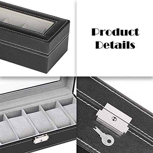 NEX-6-Slot-Leather-Watch-Box-Display-Case-Organizer-Glass-Jewelry-Storage-Black