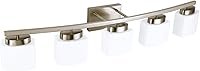 Vista 1 de 5 Light Brushed Nickel Vanity Lighting Fixture with Milky White Glass Shade for Bathroom Over Mirror, 40 Inches