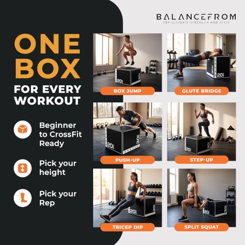 Image of BalanceFrom 3-in-1 Foam Plyometric Jump Box for Home Gym, Multiple Heights.
