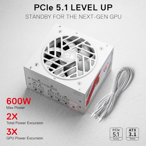 Image of Redragon RGMS-1000W PRO 80+ Gold 1000 Watt Power Supply w /Upgraded ATX 3.1 & PCIe 5.1 Fully Modular, Compact 150mm Size, Smart ECO Low Noise Fan, 100% Japanese Capacitors, Full Mod Cables