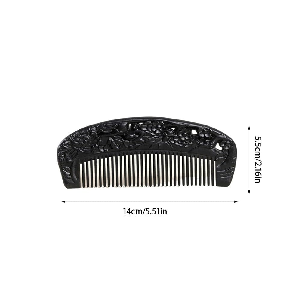 Peine de Peluquero Peine de Dientes Finos Retro Chino, Peine de Pelo Tallado de Madera Maciza, Peine de Barba Negro for el hogar, Hotel, Viajes, Etc. Peine de Viaje