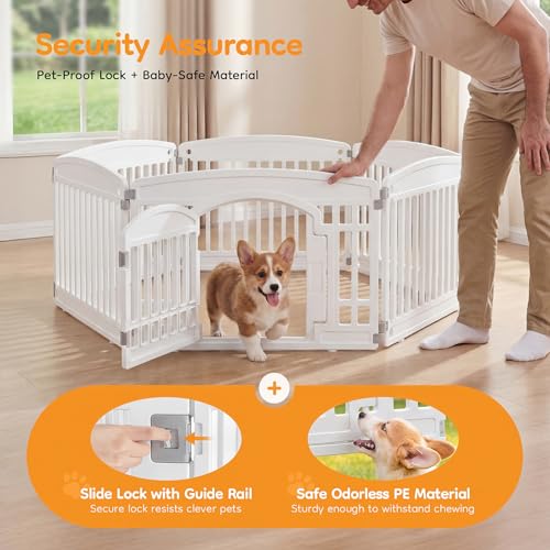 Image of NEWBULIG Dog Playpen 6-Panel, 24IN Puppy Playpen, Stable Dog Play Pen Indoors /Outdoor with Secure Locking Door, Plastic Pet Fence for Small & Medium Dogs
