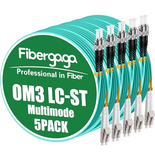 Image of Fibergaga-5Pack OM3 LC to ST Multi-Mode Fiber Patch Cable,Duplex 50 /125m 10G /40G OD-2.0mm Fiber Optic Jumper Optical Patch Cord LSZH -1M(3ft)