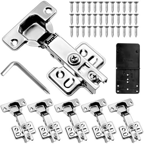JASFLY 6 Pièces Charniere Porte Placard 35mm, Charniere Porte Cuisine 110 ° avec 36 Vis et Chercheur de Trous Pour Armoires, Dressing Et Cuisine Moderne