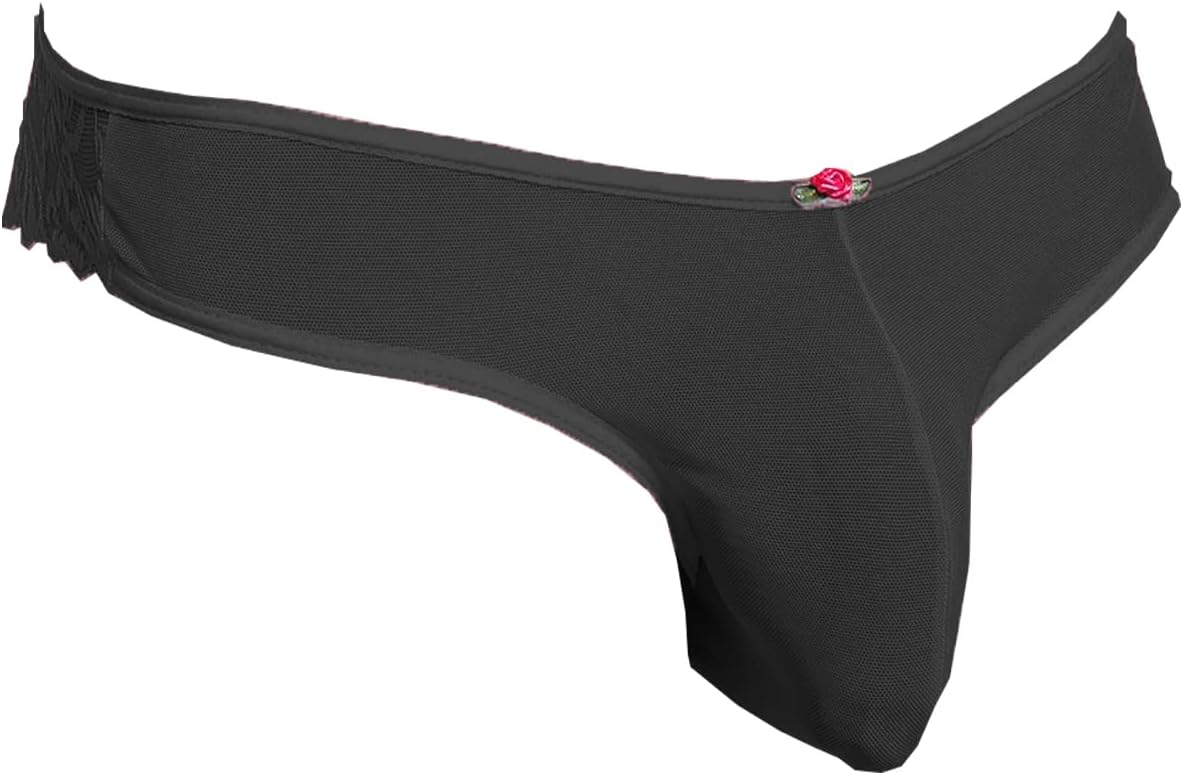 MYZAMen's Nylon Lace Half Coverage Thong Underwear