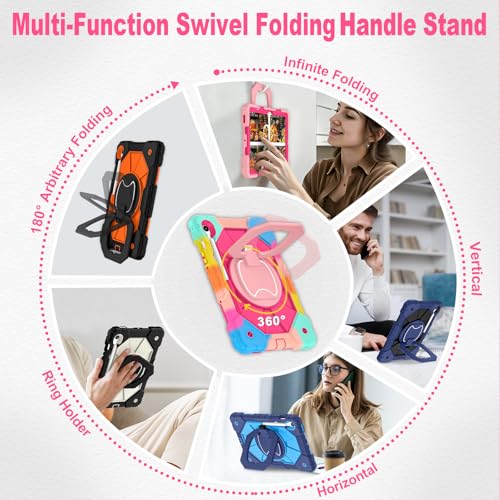 Image of WESOROL Case for Samsung Galaxy Tab S10 Lite /S10 FE /S9 FE 10.9 Inch Galaxy Tab S9 11 Inch,Shockproof Cover for Samsung S9 FE Tablet Case with Screen Protector Rotate Stand Pen Holder,Colorful Pink