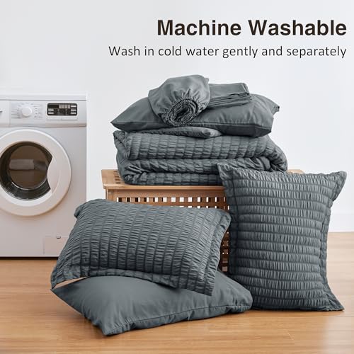 Love's cabin Seersucker Charcoal Grey Full Comforter Set, 7-Piece All Season Lightweight Bed in a Bag Bedding Set with Comforter, Flat Sheet, Fitted Sheet, Pillowcases and Shams by Love's cabin - Image 6