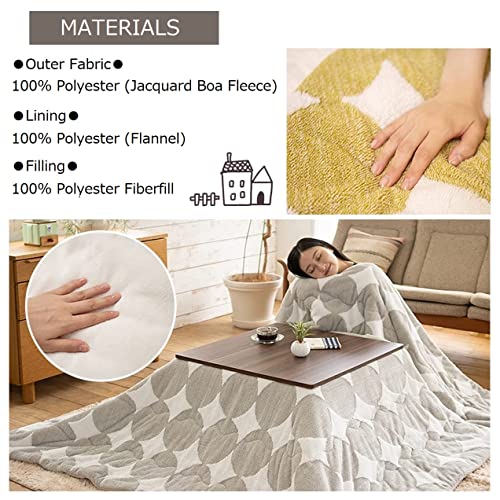 EMOOR Jacquard Boa Fleece Kotatsu Futon Comforter, Soft & Fluff Touch Blanket Throw, Washable, Square 75x75in, Triangle-Gray