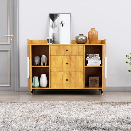 Image of Bniture Wooden Sideboard Cabinet for Living Room | Wooden Storage Cabinet with 2 Door & 3 Drawer | Engineered Wood Multipurpose Cabinet with Spacious Shelves for Home & Office | Giant Wood