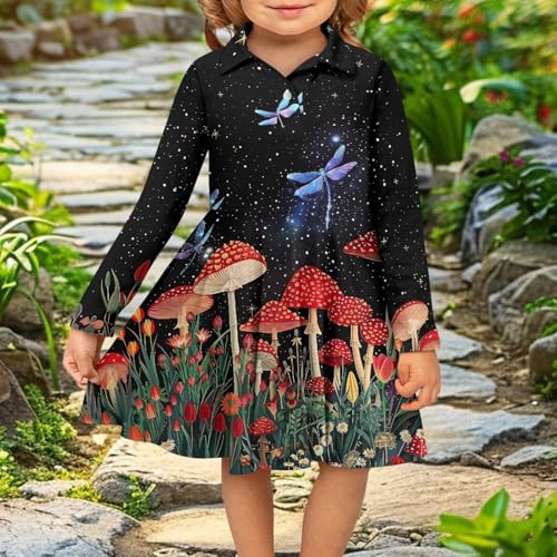Girls' Casual Long Sleeve Polos Dress Size 2-14T Round Neck Pleated Dress for Girls Fall Daily Wear4