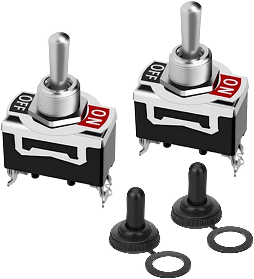 3 Way Toggle Switch, 3 Position ON-OFF-ON, 3 Pin, Black, with 2 Waterproof Boot Caps, 15A 250VAC for Ignition & Pressurization, Universal Fits Car SUV Boat
