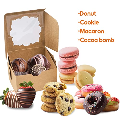 Yunko 50 Pack Cookie Boxes 4X4X2.5 Inches Bakery Boxes Dessert Boxes With Window For Chocolate Strawberries Muffins Donuts (Brown) #TOP3
